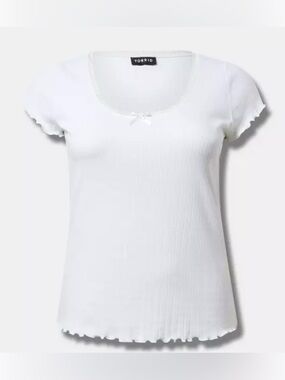 Torrid Lace Trim Pointelle Scallop Edge White Top Size 00